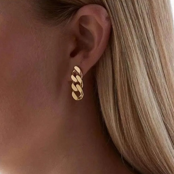 NEW Chain Rose Gold plated Stainless Steel Earrings - Picture 1 of 5